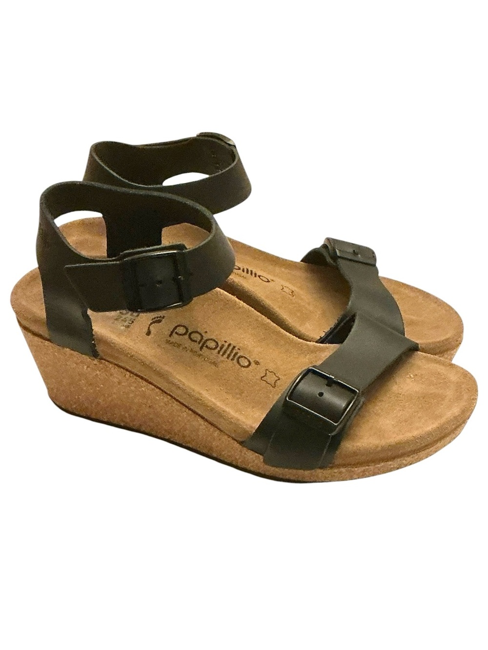 Papillio By Birkenstock Soley Black Leather Classic Wedge Sandals Size EU 38/7